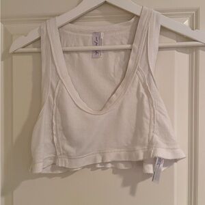Free People White Ribbed Crop Top